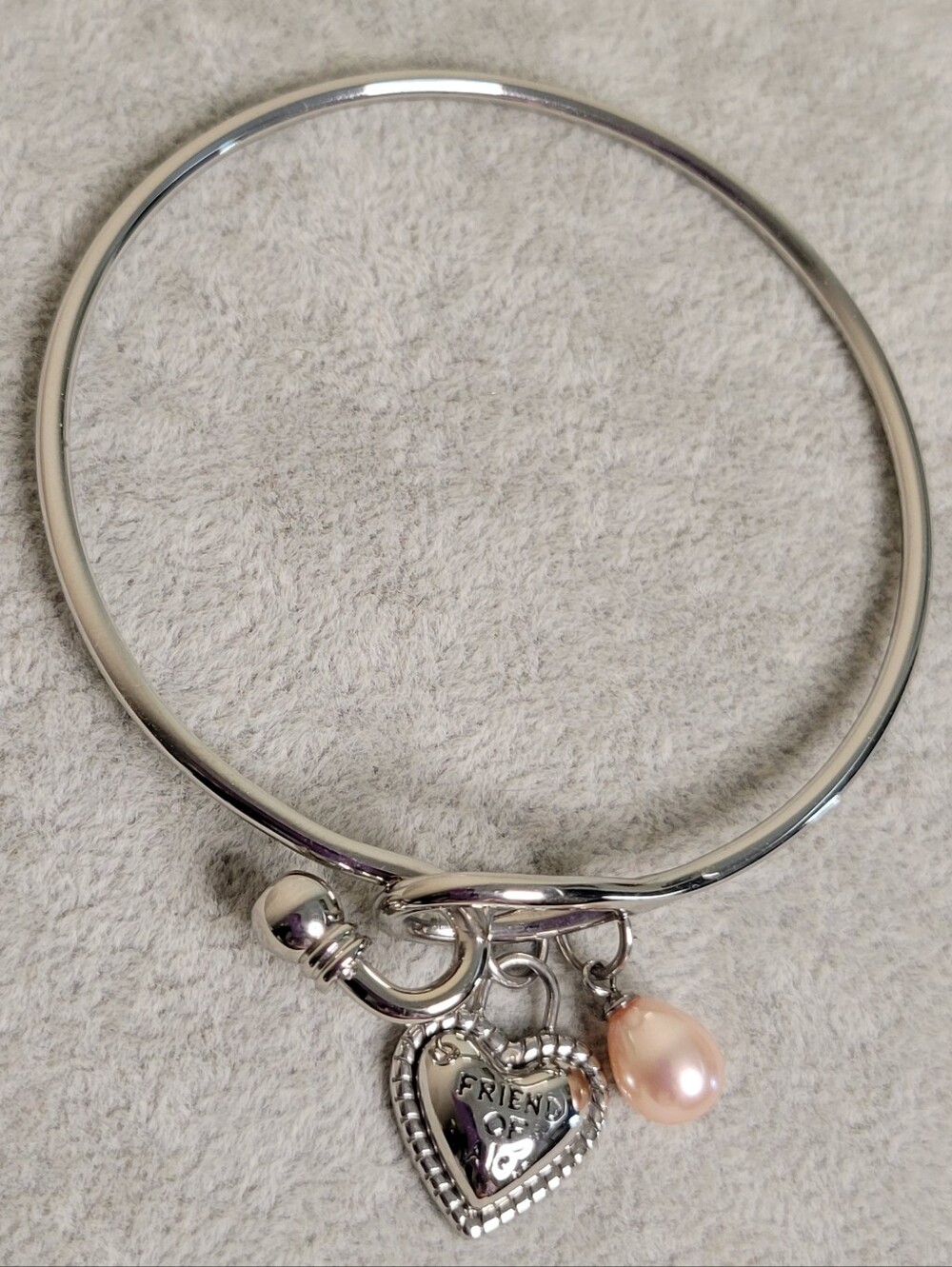 Honora Stainless Steel Pink Freshwater Pearl 'Friend Of Alex" Heart Charm Bangle